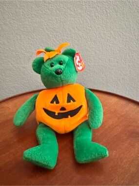 Ty Green Bear in Orange Pumpkin Costume Plush